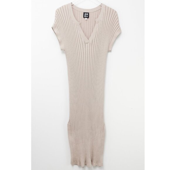 Alp N Rock Dresses & Skirts - ANR+ Alp N Rock Ribbed Knit Dress Bodycon Cap Sleeve Midi Tan Size Small